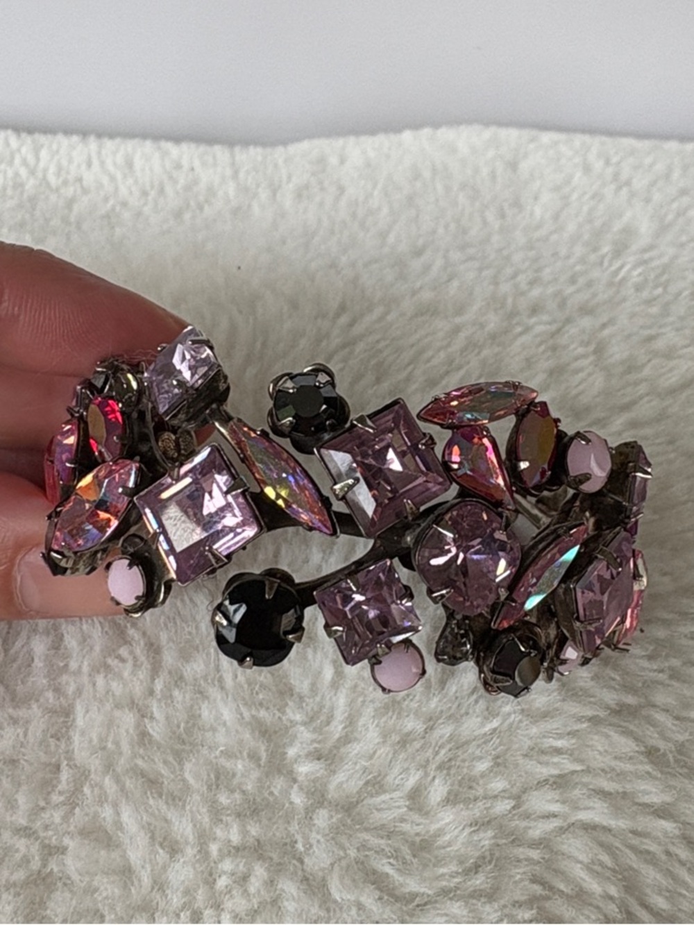 Vintage Sorrelli Pink and Black Crystal Cuff Bracelet - Picture 3 of 14